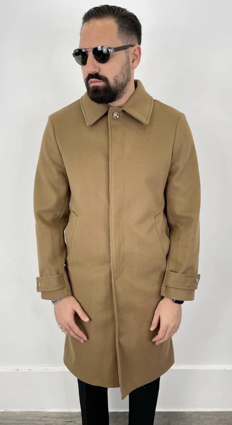 ART05 Μακρύ παλτό με κουμπί Camel